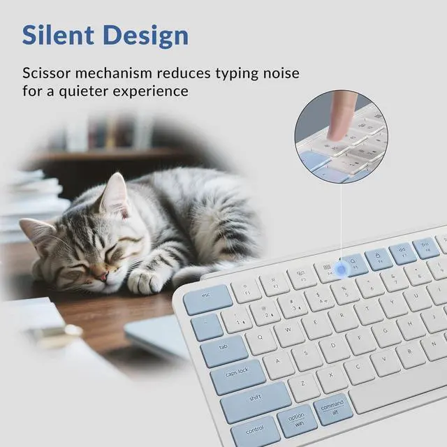 Alt view image 3 of 7 - Keychron B1 Pro Quiet Key Ultra-Slim Wireless Keyboard, ZMK Programmable 75% Layout Bluetooth 5.1/2.4 GHz/Wired with Ultra-Long Battery Life Low Profile for Mac Win Linux System - Retro Blue