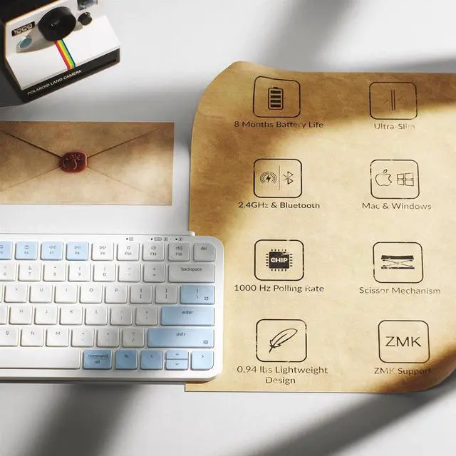 Alt view image 4 of 7 - Keychron B1 Pro Quiet Key Ultra-Slim Wireless Keyboard, ZMK Programmable 75% Layout Bluetooth 5.1/2.4 GHz/Wired with Ultra-Long Battery Life Low Profile for Mac Win Linux System - Retro Blue