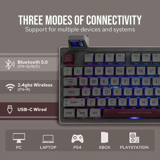 Alt view image 3 of 7 - EPOMAKER RT100 97 Keys Gasket BT5.0/2.4G/USB-C Mechanical Keyboard with Customizable Display Screen, Knob, Hot Swappable Socket, 5000mAh Battery for Win/Mac (RT100 Grey, Gateron Pro Yellow)