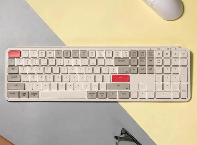 Alt view image 3 of 7 - Keychron B6 Pro Quiet Key Full Size Ultra-Slim Wireless Keyboard, ZMK Programmable Bluetooth 5.1/2.4 GHz/Wired with Ultra-Long Battery Life Low Profile for Mac Win Linux System - Retro Red