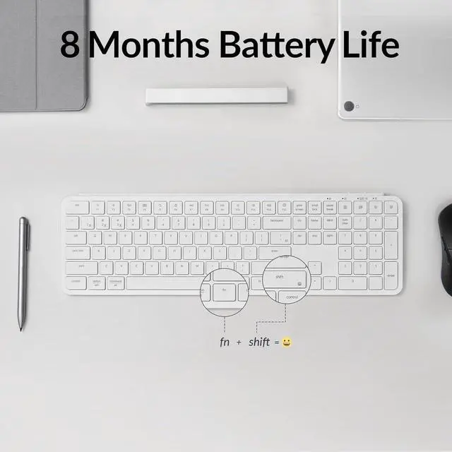 Alt view image 5 of 7 - Keychron B6 Pro Quiet Key Full Size Ultra-Slim Wireless Keyboard, ZMK Programmable Bluetooth 5.1/2.4 GHz/Wired with Ultra-Long Battery Life Low Profile for Mac Win Linux System - Retro Blue