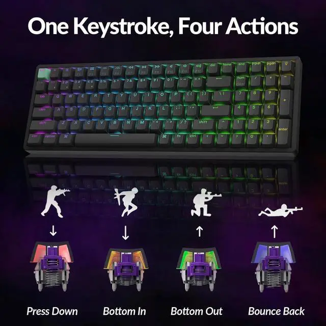 Alt view image 4 of 7 - Keychron K4 HE Custom Mechanical Gaming Keyboard, 96% Layout Aluminum Frames with RGB Hot-Swappable Hall Effect Gateron Double-Rail Magnetic Nebula Switch, 2.4 GHz/Bluetooth/Wired - Standard Version