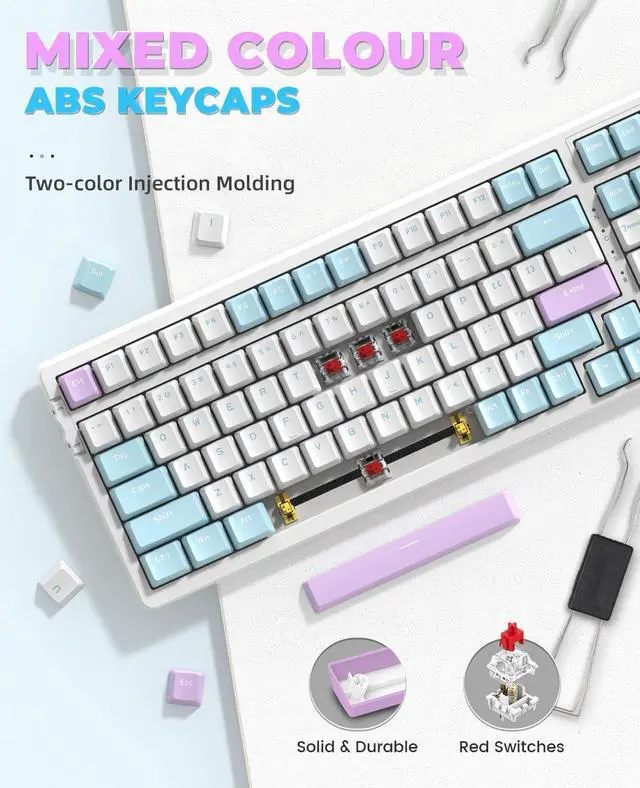 Alt view image 6 of 7 - MAGIC-REFINER RK96 Wireless Mechanical Keyboard, Dual Mode 2.4G/BT5.0 2-in-1 Receiver, 100 Keys Hot Swappable Red Switches Gaming Keyboard with Number Pad for PC Gamers/Mac/Windows