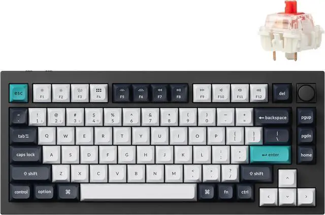 Main image of Keychron Q1 Max Hotswap Wireless Mechanical Keyboard|RGB|Aluminum Frame|Carbon Black|with Knob|Gateron Jupiter Red|75% Layout (84 Keys)|Windows Mac OS (Q1M-M1)
