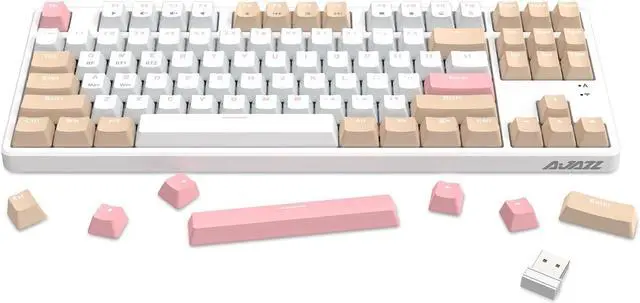 Main image of AK871 75% Wireless Mechanical Keyboard, Bluetooth/2.4G Dual Mode, 87 Keys Compact TKL Hot Swappable Gaming Keyboard, OEM Keycaps Linear Red Switch Custom Keyboard for PC Windows Mac (Khaki & White)