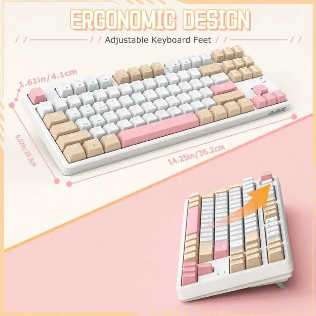 Alt view image 7 of 7 - AK871 75% Wireless Mechanical Keyboard, Bluetooth/2.4G Dual Mode, 87 Keys Compact TKL Hot Swappable Gaming Keyboard, OEM Keycaps Linear Red Switch Custom Keyboard for PC Windows Mac (Khaki & White)