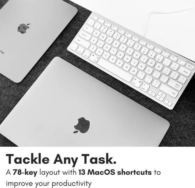 Alt view image 2 of 7 - Macally Small Wired Keyboard for Mac and Windows - 78 Scissor Switch Keys Compatible Apple Keyboard - USB Mini Keyboard That Saves Space and Looks Great - Plug and Play Wired Mac Keyboard - Aluminum