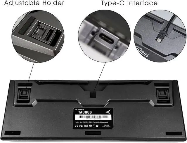 Alt view image 3 of 6 - DURGOD Taurus K320 TKL Mechanical Gaming Keyboard - 87 Key - Cherry MX Red - Double Shot PBT - NKRO - USB Type C, Space Gray, ANSI