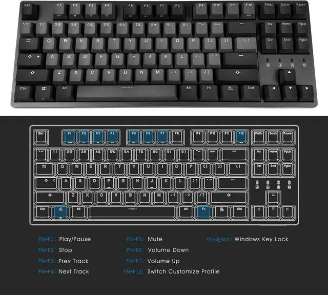 Alt view image 4 of 6 - DURGOD Taurus K320 TKL Mechanical Gaming Keyboard - 87 Key - Cherry MX Red - Double Shot PBT - NKRO - USB Type C, Space Gray, ANSI