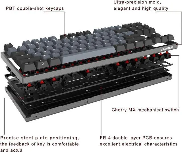 Alt view image 5 of 6 - DURGOD Taurus K320 TKL Mechanical Gaming Keyboard - 87 Key - Cherry MX Red - Double Shot PBT - NKRO - USB Type C, Space Gray, ANSI