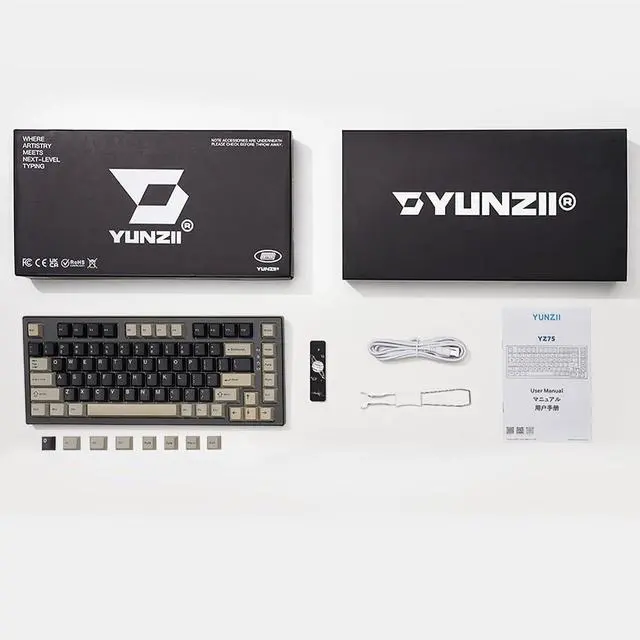 Alt view image 7 of 7 - YUNZII YZ75 75% Hot Swappable Wireless Gaming Mechanical Keyboard, RGB Backlights, BT5.0/2.4G/USB-C, Dye Sub PBT Keycaps for Linux/Win/Mac (Black, Gateron G Pro Red)