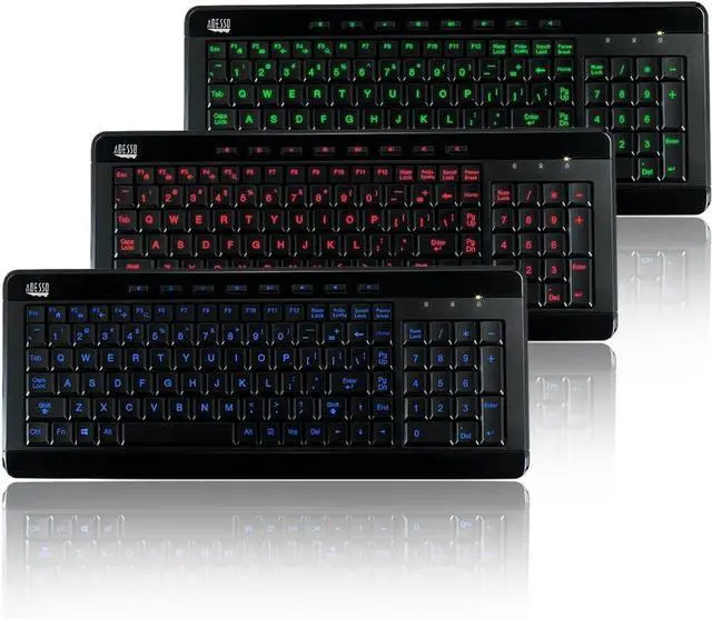 Alt view image 2 of 6 - Adesso SlimTouch 120 3-Color Illuminated Compact Multimedia Keyboard (AKB-120EB)