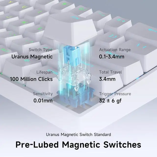 Alt view image 3 of 7 - MCHOSE Ace 60 PRO Gaming Keyboard 60 Percent, Hall Effect Keyboard Wired, Magnetic Switch Keyboards Rapid Trigger, 8K Polling Rate, Adjustable Actuation Point, RGB Lighting, HotSwap, White