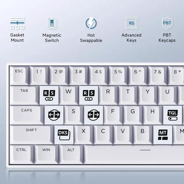 Alt view image 7 of 7 - MCHOSE Ace 60 PRO Gaming Keyboard 60 Percent, Hall Effect Keyboard Wired, Magnetic Switch Keyboards Rapid Trigger, 8K Polling Rate, Adjustable Actuation Point, RGB Lighting, HotSwap, White