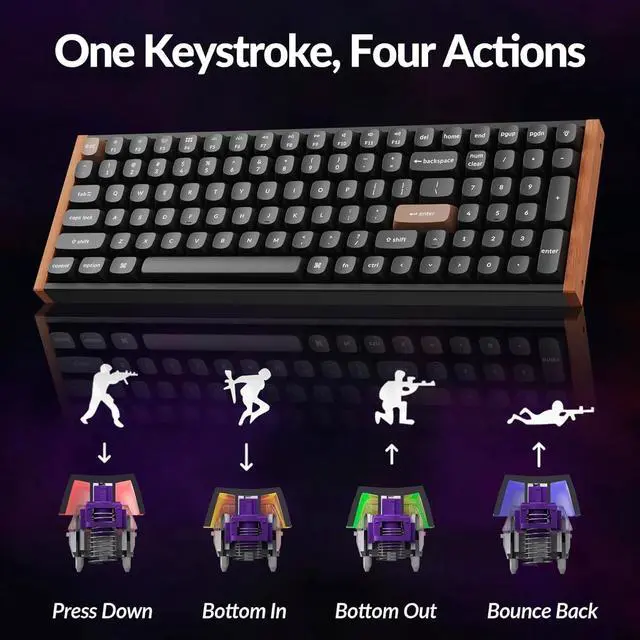 Alt view image 7 of 7 - Keychron K4 HE Custom Mechanical Gaming Keyboard, 96% Compact Layout Wood Frames with RGB Hot-Swappable Hall Effect Gateron Double-Rail Magnetic Nebula Switch, 2.4 GHz/Bluetooth/Wired - Carbon Black