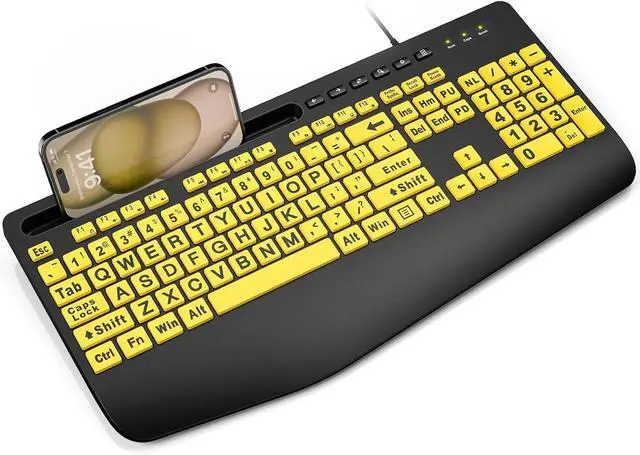 Main image of SABLUTE Large Print Keyboard, Wired USB Computer Keyboards Oversize Letters Keys Easy to See and Type, Quiet Keyboard Compatible for PC, Laptop Visually Impaired Low Vision Yellow+Black