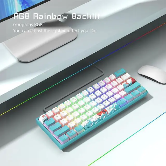 Alt view image 7 of 7 - Womier 60% Percent Keyboard,WK61 V2 Mechanical RGB Wired Gaming Keyboard,Hot-Swappable Creamy Key Board with PBT Keycaps,Linear Red Switch for Windows/MAC (Blue)