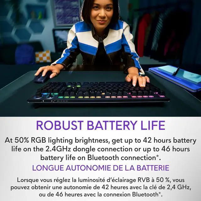 Alt view image 2 of 7 - Alienware Pro Wireless Gaming Keyboard - Bluetooth 5.1/2.4 GHz Radio Frequency Connectivity, Linear Mechanical, Hot-swappable switches, Tri mode connectivity, Adjustable Height - Dark Side of the Moon