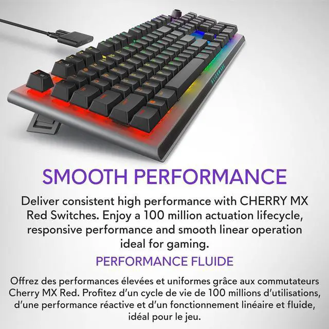 Alt view image 3 of 7 - Alienware Pro Wireless Gaming Keyboard - Bluetooth 5.1/2.4 GHz Radio Frequency Connectivity, Linear Mechanical, Hot-swappable switches, Tri mode connectivity, Adjustable Height - Dark Side of the Moon