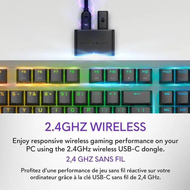 Alt view image 6 of 7 - Alienware Pro Wireless Gaming Keyboard - Bluetooth 5.1/2.4 GHz Radio Frequency Connectivity, Linear Mechanical, Hot-swappable switches, Tri mode connectivity, Adjustable Height - Dark Side of the Moon