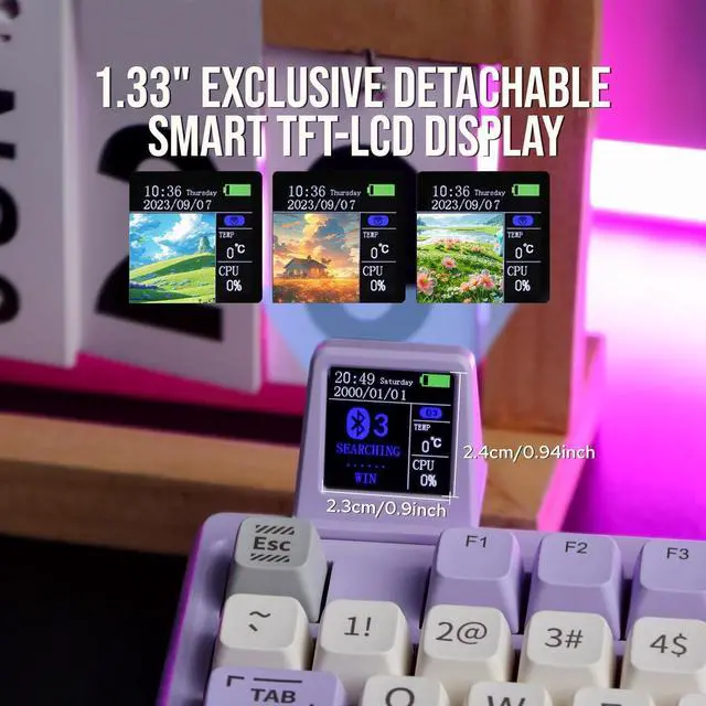 Alt view image 4 of 7 - EPOMAKER RT100 97 Keys Gasket BT5.0/2.4G/USB-C Mechanical Keyboard with Customizable Display Screen, Knob, Hot Swappable Socket, 5000mAh Battery for Win/Mac (RT100 Purple, Gateron Pro Yellow)