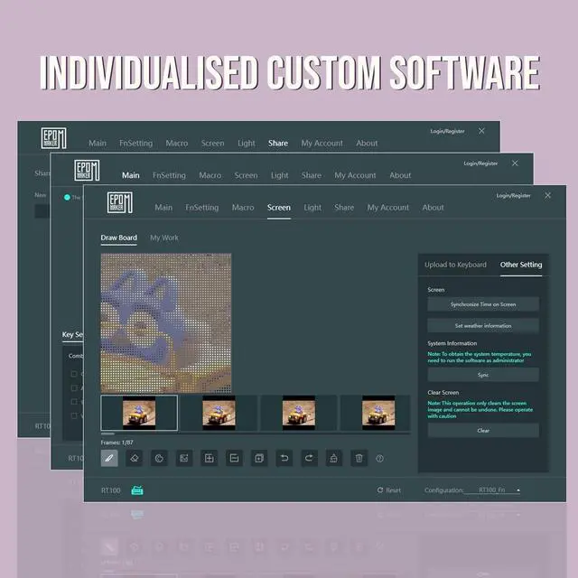 Alt view image 7 of 7 - EPOMAKER RT100 97 Keys Gasket BT5.0/2.4G/USB-C Mechanical Keyboard with Customizable Display Screen, Knob, Hot Swappable Socket, 5000mAh Battery for Win/Mac (RT100 Purple, Gateron Pro Yellow)