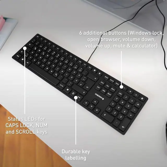 Alt view image 7 of 7 - CHERRY KC 6000 Slim Wired USB Keyboard Ultra-Slim Design US Layout for Work or Home Office QWERTY Black