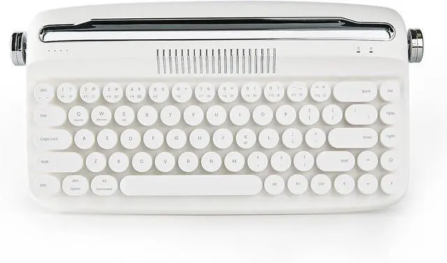 Main image of YUNZII Upgraded Wireless Typewriter Keyboard, Retro Aesthetic with Integrated Stand,Cute Round Keycaps, USB-C/Bluetooth Connection for Table, Phone, PC and Win/Mac/Android (B307, Snow White)
