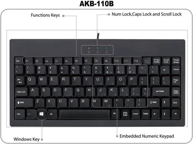 Alt view image 6 of 7 - Adesso EasyTouch Mini Keyboard - USB and PS/2 (AKB-110B)