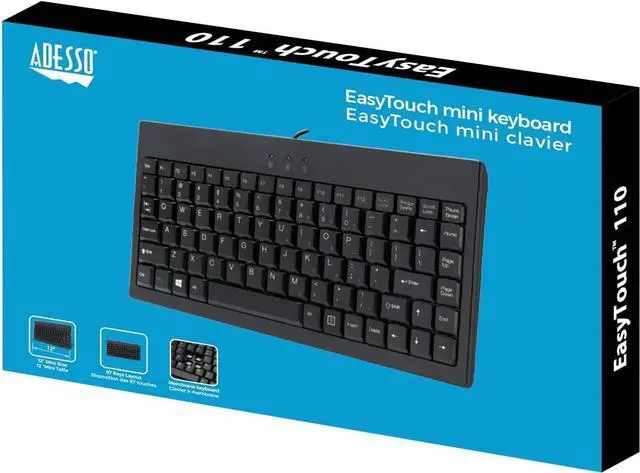 Alt view image 7 of 7 - Adesso EasyTouch Mini Keyboard - USB and PS/2 (AKB-110B)