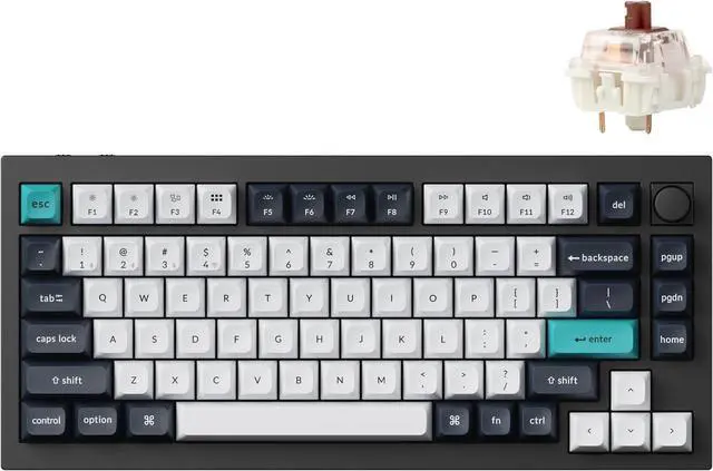 Main image of Keychron Q1 Max Hotswap Wireless Mechanical Keyboard|RGB|Aluminum Frame|Carbon Black|with Knob|Gateron Jupiter Brown|75% Layout (84 Keys)|Windows Mac OS (Q1M-M3)