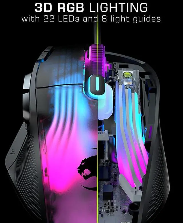 Alt view image 2 of 7 - ROCCAT Kone XP PC Gaming Mouse with 3D AIMO RGB Lighting, 19K DPI Optical Sensor, 4D Krystal Scroll Wheel, Multi-Button Design, Wired Computer Mouse  Black
