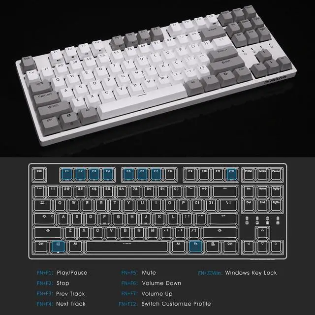 Alt view image 3 of 7 - DURGOD Taurus K320 TKL Mechanical Gaming Keyboard - 87 Key - Cherry MX Red - Double Shot PBT - NKRO - USB Type C, White, ANSI
