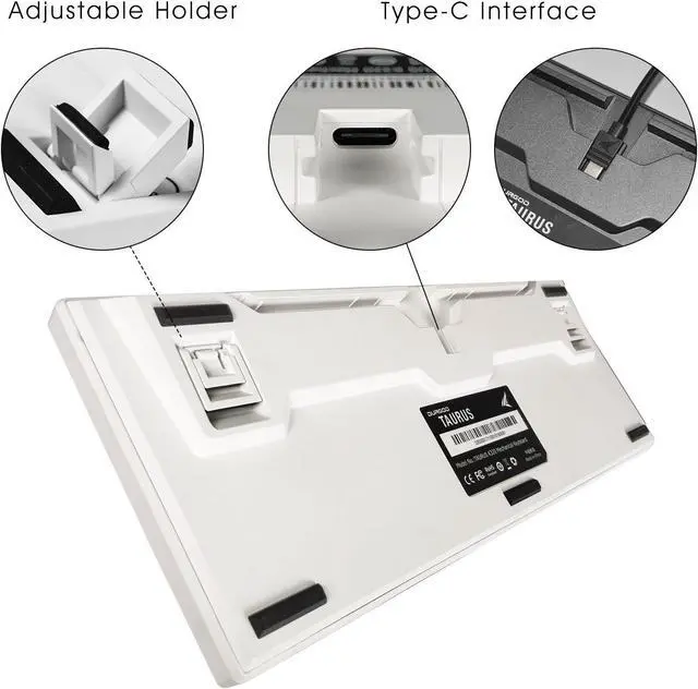 Alt view image 5 of 7 - DURGOD Taurus K320 TKL Mechanical Gaming Keyboard - 87 Key - Cherry MX Red - Double Shot PBT - NKRO - USB Type C, White, ANSI