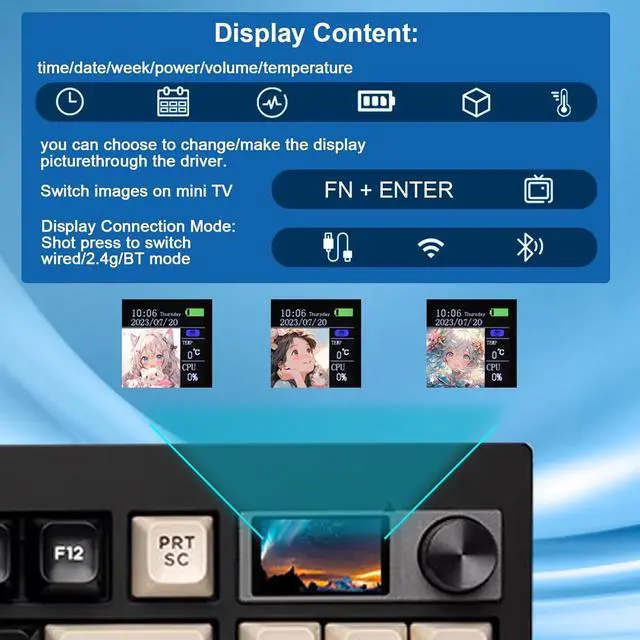 Alt view image 2 of 7 - BOYI GMK87 Barebones Keyboard Kit,VIA Programable Gasket Mounted BT5.0/2.4GHz/Type-C Wired Hot-Swap RGB Custom DIY Mechanical Keyboard with TFT Screen&Knob(Black)