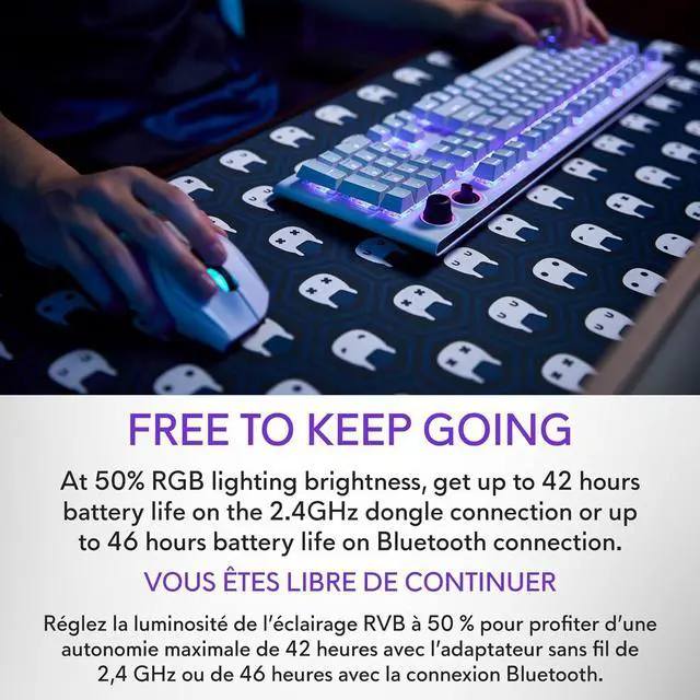 Alt view image 2 of 7 - Alienware Pro Wireless Gaming Keyboard - Bluetooth 5.1/2.4 GHz Radio Frequency Connectivity, Linear Mechanical, Hot-swappable switches, Tri Mode connectivity, Adjustable Height - Lunar Light