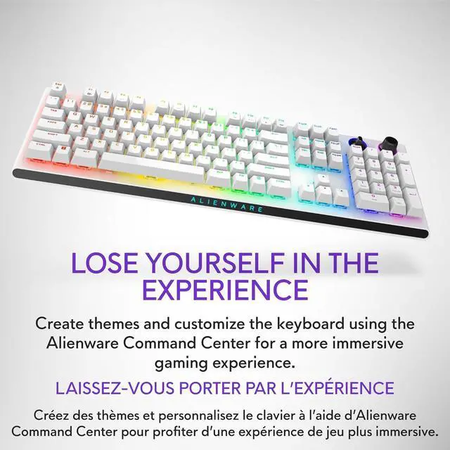 Alt view image 4 of 7 - Alienware Pro Wireless Gaming Keyboard - Bluetooth 5.1/2.4 GHz Radio Frequency Connectivity, Linear Mechanical, Hot-swappable switches, Tri Mode connectivity, Adjustable Height - Lunar Light