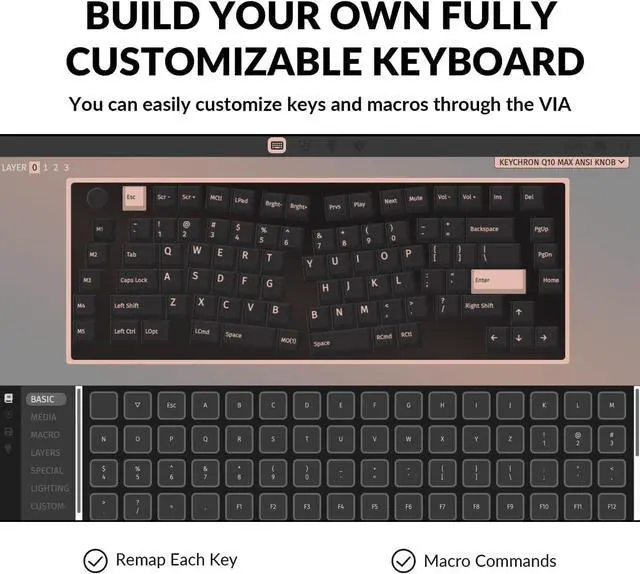 Alt view image 2 of 7 - Keychron Q10 Max Custom Knob Mechanical Keyboard, Alice 75% Layout Bluetooth 5.1/2.4 GHz/Wired QMK/VIA Programmable, RGB Hot Swappable Gateron Jupiter Brown Switch Full Metal for Mac Win Linux