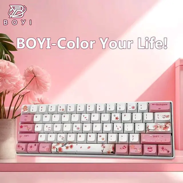 Alt view image 3 of 7 - BOYI Wired 60% Mechanical Gaming Keyboard,Mini RGB Cherry MX Switch PBT Keycaps NKRO Programmable Type-C Keyboard for Gaming and Working (Cherry Blossom,Gateron G Pro 3.0 Yellow Switch)