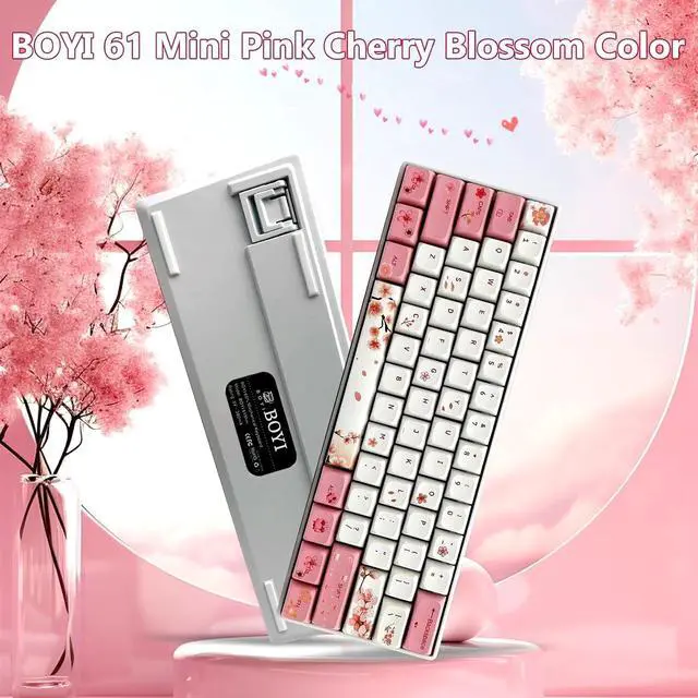 Alt view image 2 of 7 - BOYI Wired 60% Mechanical Gaming Keyboard,Mini RGB Cherry MX Switch PBT Keycaps NKRO Programmable Type-C Keyboard for Gaming and Working (Cherry Blossom,Gateron G Pro 3.0 Yellow Switch)