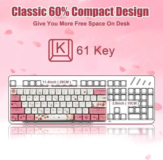 Alt view image 5 of 7 - BOYI Wired 60% Mechanical Gaming Keyboard,Mini RGB Cherry MX Switch PBT Keycaps NKRO Programmable Type-C Keyboard for Gaming and Working (Cherry Blossom,Gateron G Pro 3.0 Yellow Switch)