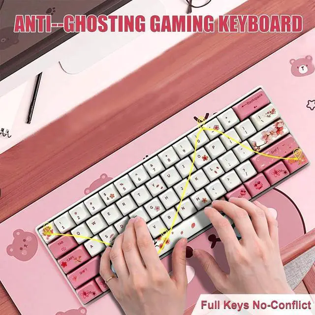 Alt view image 6 of 7 - BOYI Wired 60% Mechanical Gaming Keyboard,Mini RGB Cherry MX Switch PBT Keycaps NKRO Programmable Type-C Keyboard for Gaming and Working (Cherry Blossom,Gateron G Pro 3.0 Yellow Switch)