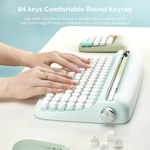 Alt view image 5 of 7 - YUNZII ACTTO B303 Wireless Keyboard, Retro Bluetooth Typewriter Keyboard with Integrated Stand for Multi-Device (English, Sweet Mint)