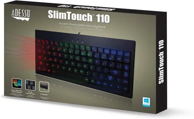 Alt view image 5 of 5 - Adesso SlimTouch 110 3-Color Illuminated Mini Keyboard (AKB-110EB)