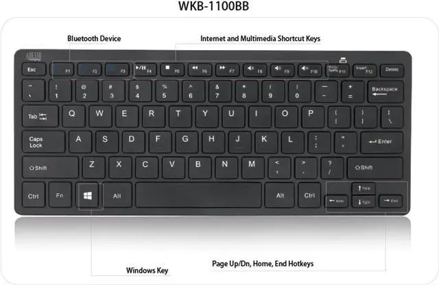 Alt view image 7 of 7 - Adesso SlimTouch WKB-1100BB Bluetooth 30 Scissor-Switch Mini Keyboard with Multimedia Hotkeys