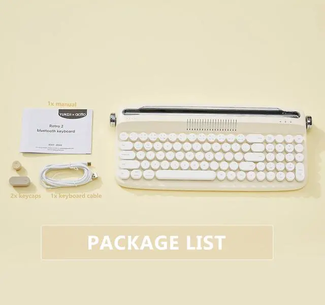 Alt view image 7 of 7 - YUNZII Upgraded Wireless Typewriter Keyboard, Retro Keyboard with Integrated Stand, USB-C/Bluetooth Keyboard with Cute Round Keycaps for Multi Device for Win/Mac (B309, Ivory Butter)