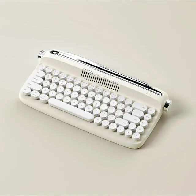 Alt view image 7 of 7 - YUNZII Upgraded Wireless Typewriter Keyboard, Retro Keyboard with Integrated Stand, USB-C/Bluetooth Keyboard with Cute Round Keycaps for Multi Device for Win/Mac (B307, Ivory Butter)