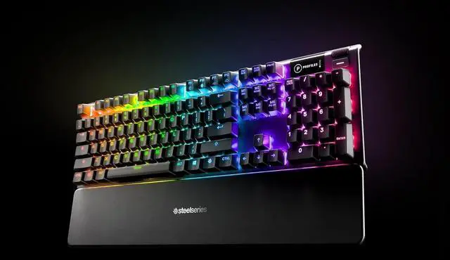 Alt view image 3 of 6 - SteelSeries Apex 5 Hybrid Mechanical USB Gaming Keyboard Per-Key RGB Illumination Aircraft Grade Aluminum Alloy Frame OLED Smart Display (Hybrid Blue Switch)