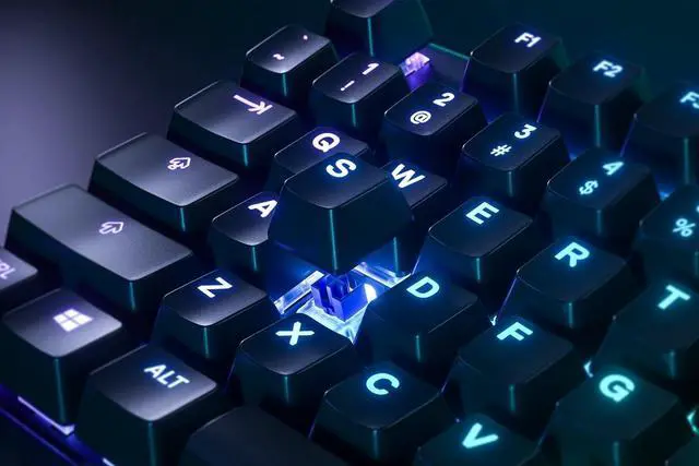 Alt view image 5 of 6 - SteelSeries Apex 5 Hybrid Mechanical USB Gaming Keyboard Per-Key RGB Illumination Aircraft Grade Aluminum Alloy Frame OLED Smart Display (Hybrid Blue Switch)