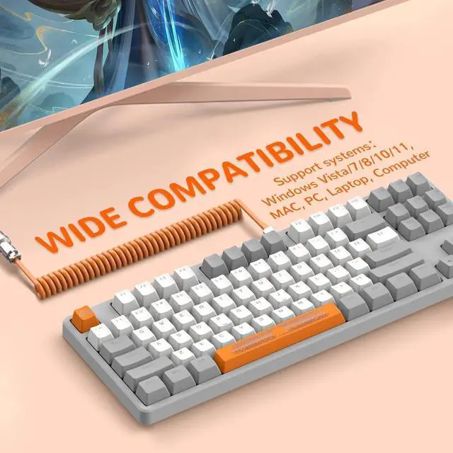 Alt view image 3 of 6 - Magic-Refiner AK873 Gaming Keyboard,Chroma RGB Backlit,Hot-Swappable Linear Red Switch,PBT Keycap,75% TKL Layout,Ergonomic Mechanical Keyboard with Custom Coiled USB/Type-C Aviation Cable(Orange Gray)